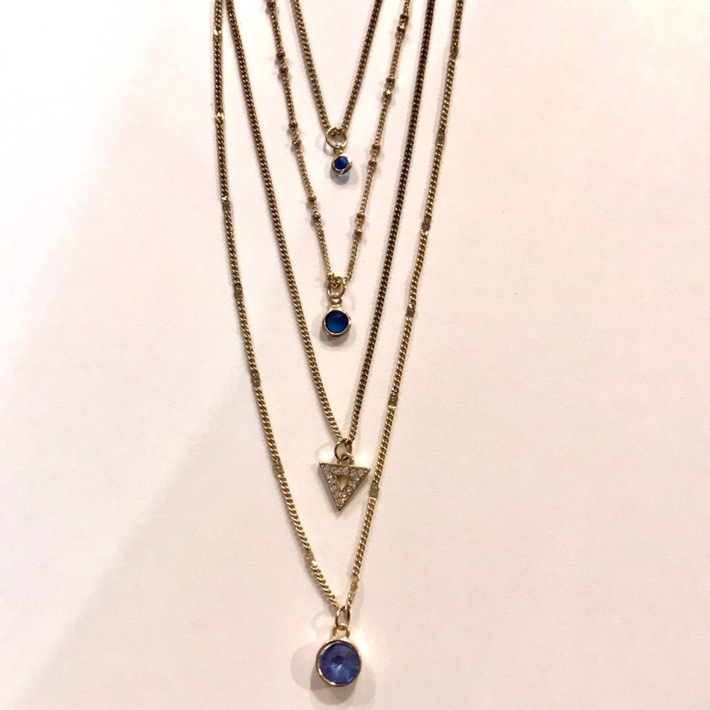 Layered blue and gold jewel necklace!